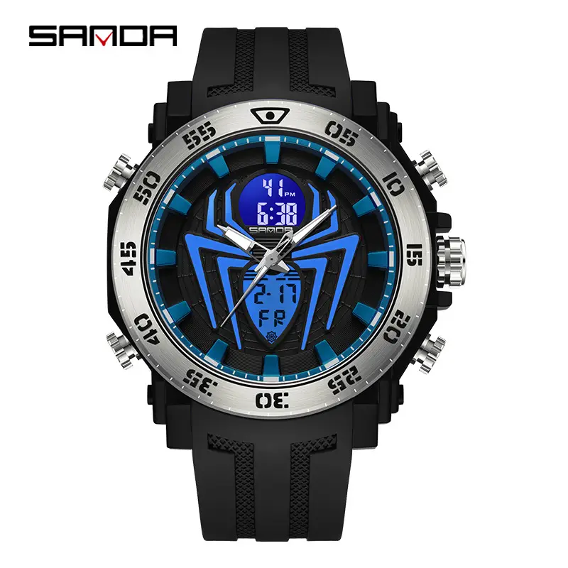 Sanda Black Digital Dual Display Watch for Men - Image 3