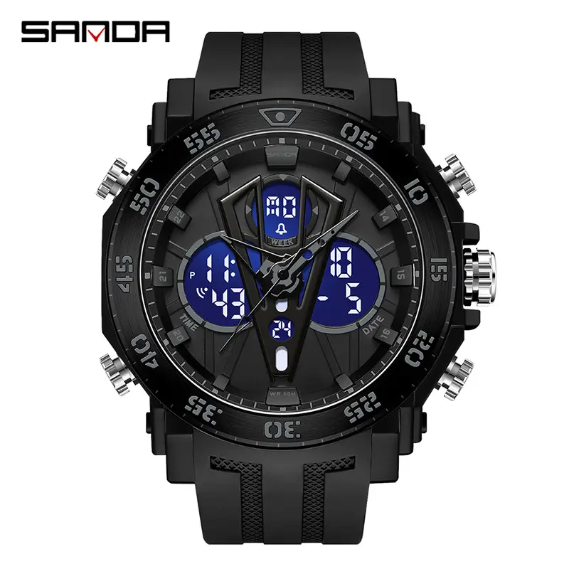 Sanda Black Digital Dual Display Watch for Men - Image 7
