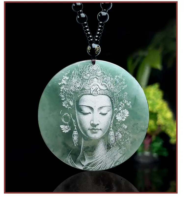 Ice Bottom Blue Guanyin Jade Pendant Necklace — feature 3