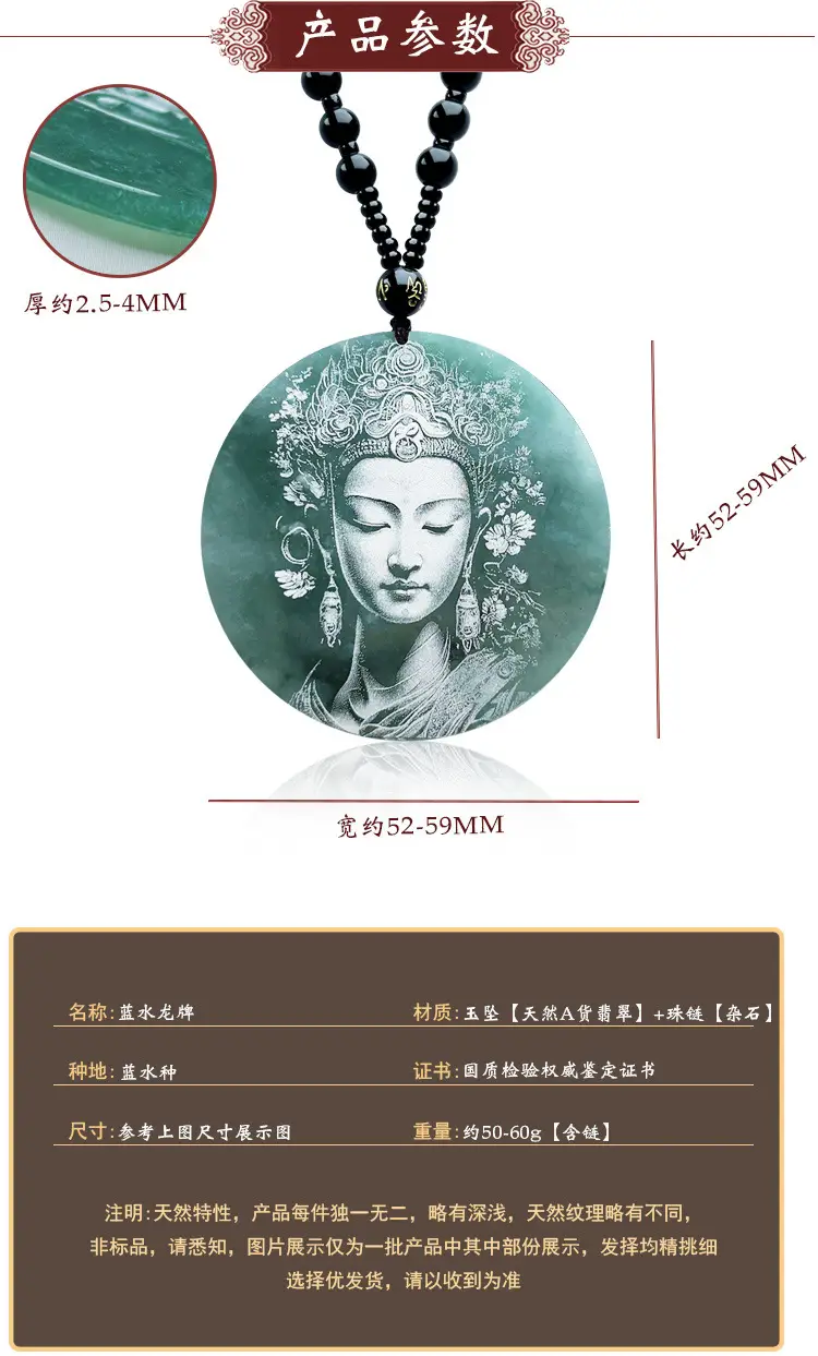 Ice Bottom Blue Guanyin Jade Pendant Necklace — feature 4