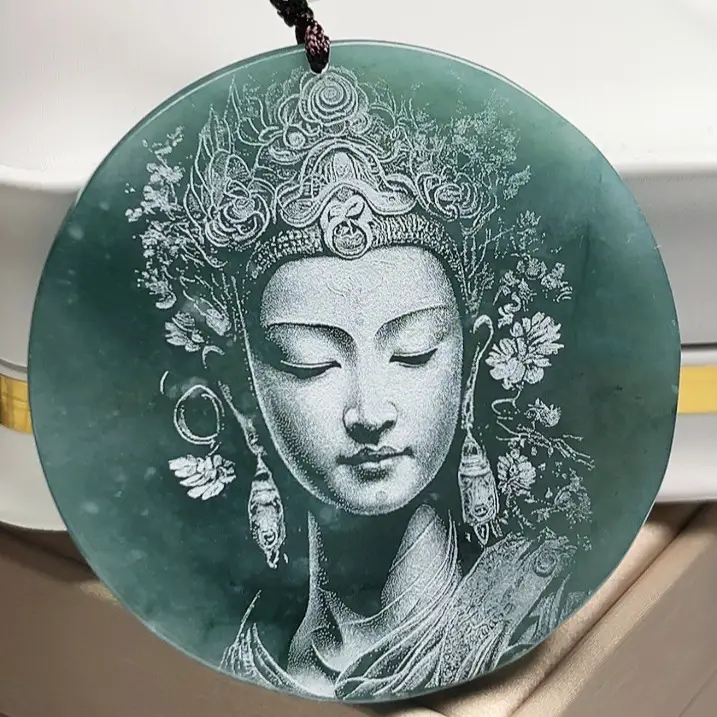 Ice Bottom Blue Guanyin Jade Pendant Necklace — feature 9