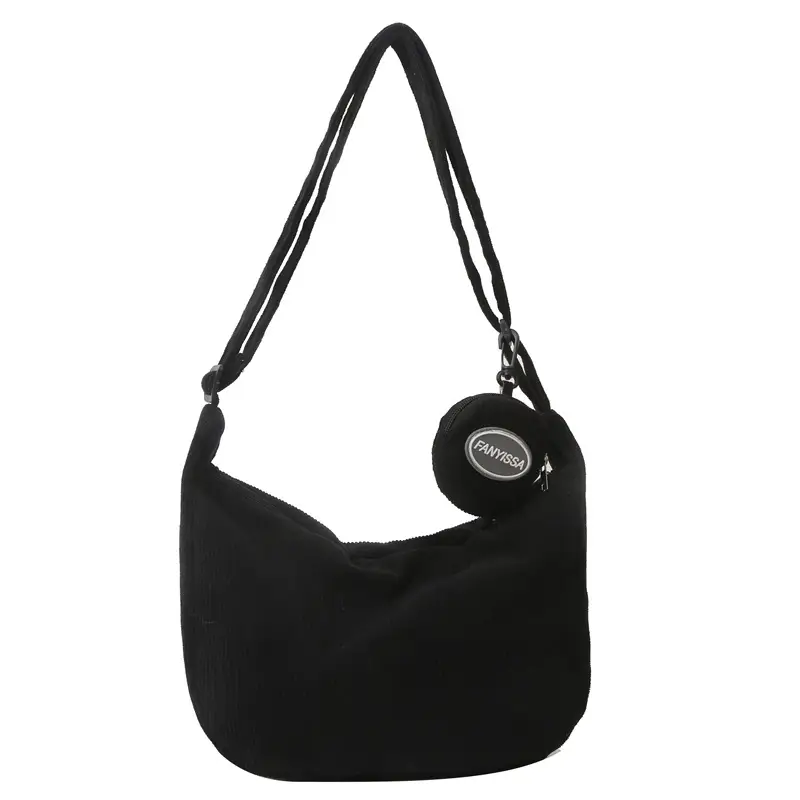Women's White Corduroy Shoulder Bag with Crossbody Strap - Image 13