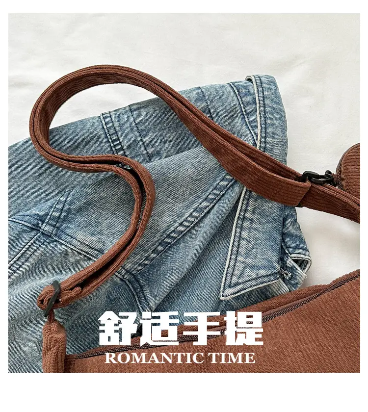 Women's White Corduroy Shoulder Bag with Crossbody Strap — feature 3