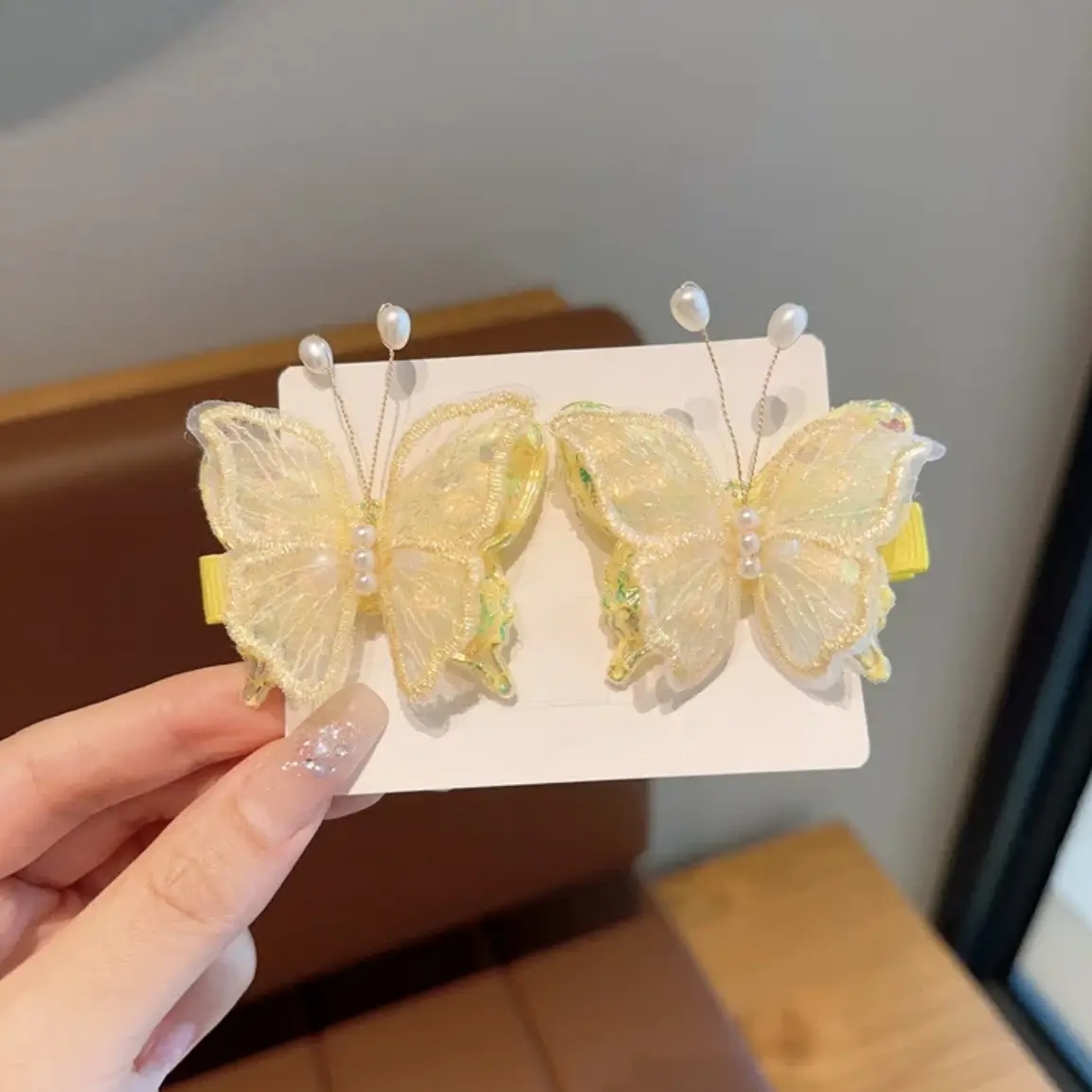 Antique Embroidered Butterfly Hair Clips for Girls - Image 2