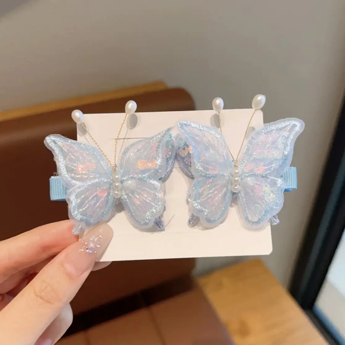 Antique Embroidered Butterfly Hair Clips for Girls - Image 3