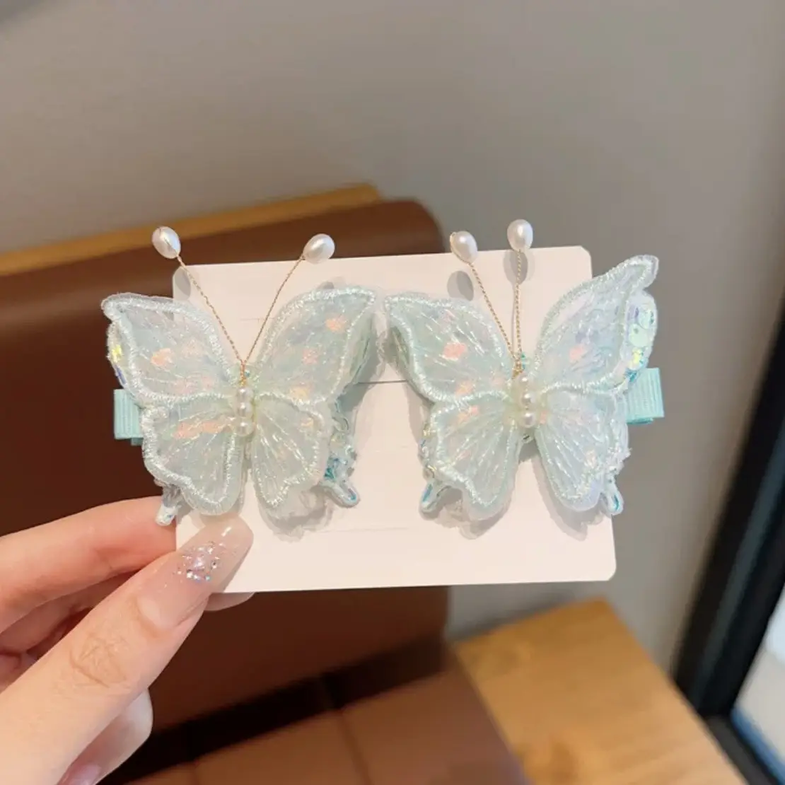 Antique Embroidered Butterfly Hair Clips for Girls - Image 4