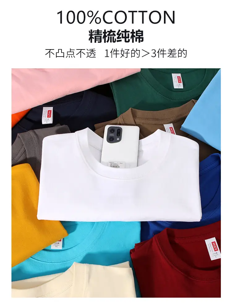 Hebei Short-Sleeved Processing and Customization 200g Pure Cotton Round Neck T-Shirt Activity Uniform Class Uniform Pure Color Blank Cultural Shirt — feature 15