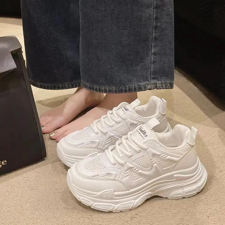 Dad Shoes Women's Shoes 2024 New Spring and Summer Breathable Mesh Shoes Thick-Soled White Shoes Mesh Casual Sports Shoes Versatile