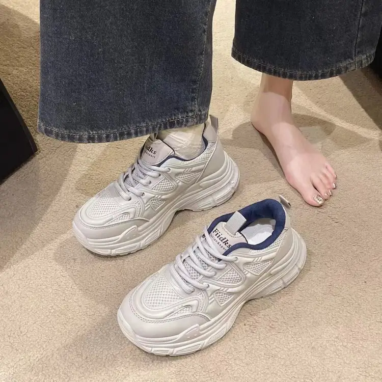 Dad Shoes Women's Shoes 2024 New Spring and Summer Breathable Mesh Shoes Thick-Soled White Shoes Mesh Casual Sports Shoes Versatile
