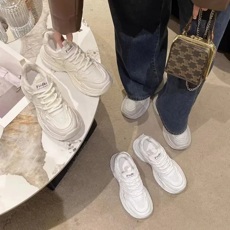 Dad Shoes Women's Shoes 2024 New Spring and Summer Breathable Mesh Shoes Thick-Soled White Shoes Mesh Casual Sports Shoes Versatile