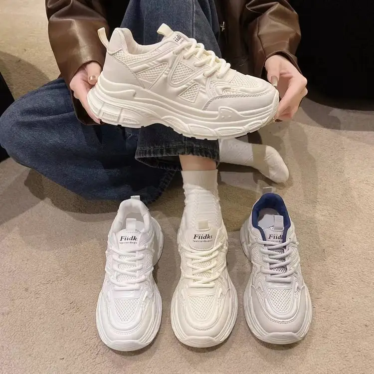 Dad Shoes Women's Shoes 2024 New Spring and Summer Breathable Mesh Shoes Thick-Soled White Shoes Mesh Casual Sports Shoes Versatile — feature 2