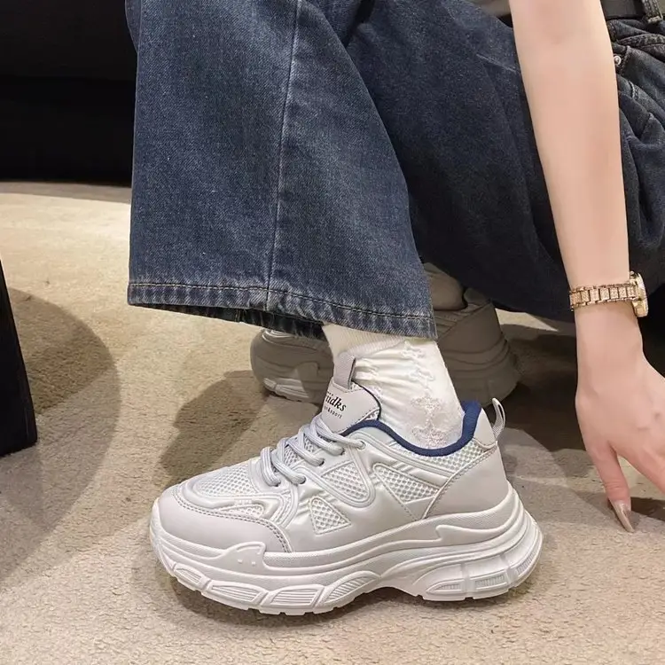 Dad Shoes Women's Shoes 2024 New Spring and Summer Breathable Mesh Shoes Thick-Soled White Shoes Mesh Casual Sports Shoes Versatile — feature 3