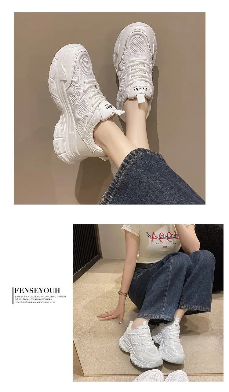 Dad Shoes Women's Shoes 2024 New Spring and Summer Breathable Mesh Shoes Thick-Soled White Shoes Mesh Casual Sports Shoes Versatile — feature 9