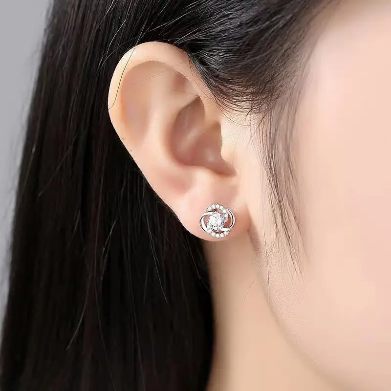 S925 Silver Clover Earrings Purple Diamond Earrings - Image 6