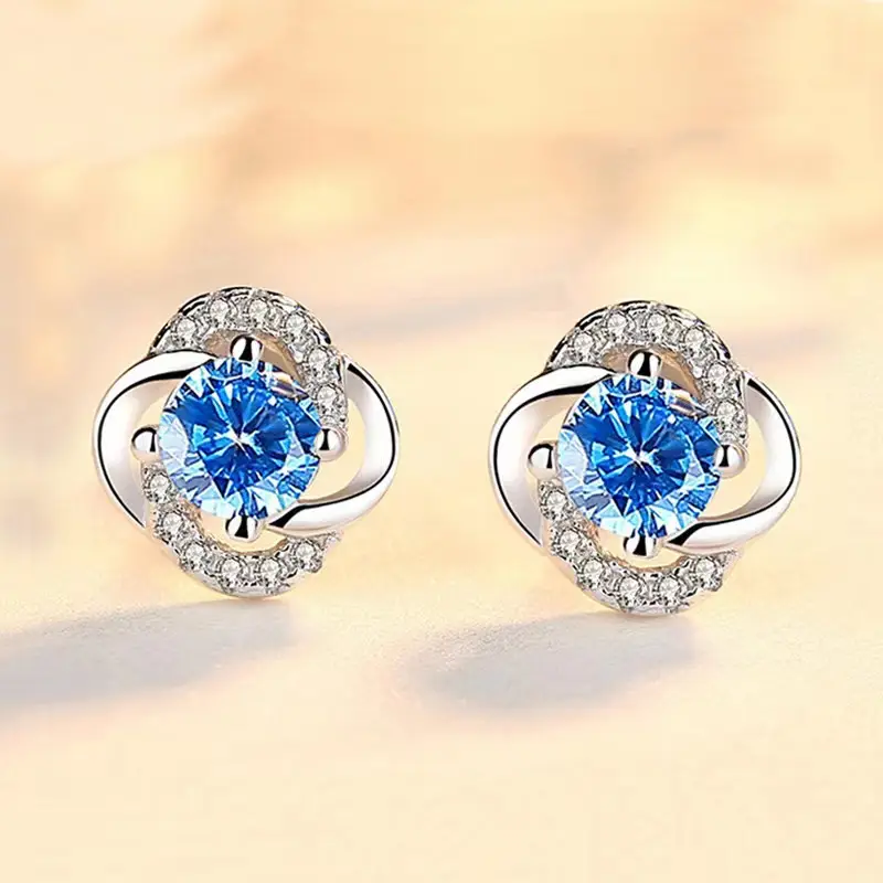S925 Silver Clover Earrings Purple Diamond Earrings - Image 3