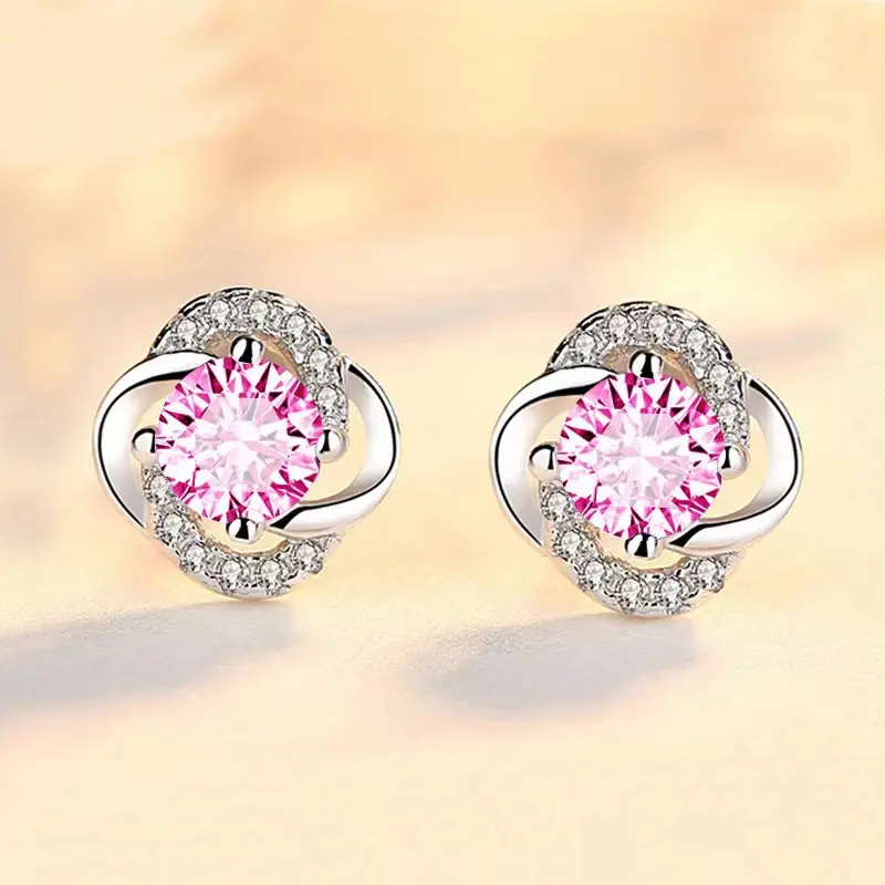 S925 Silver Clover Earrings Purple Diamond Earrings — feature 4