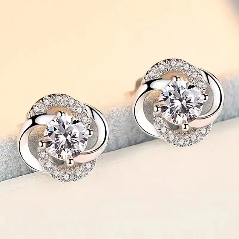 S925 Silver Clover Earrings Purple Diamond Earrings — feature 5