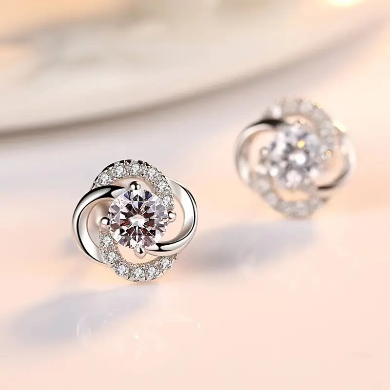 S925 Silver Clover Earrings Purple Diamond Earrings — feature 6