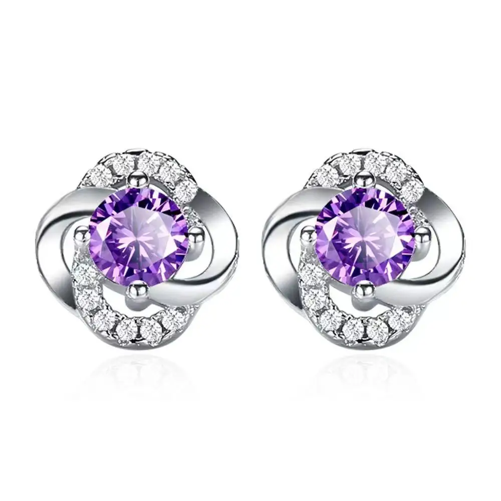 S925 Silver Clover Earrings Purple Diamond Earrings — feature 8