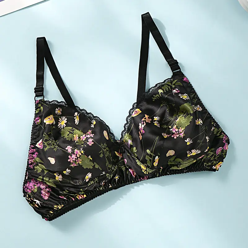 Silk Bra thin double-sided mulberry silk bra seamless underwear women's plus size breathable bra sponge-free wireless
