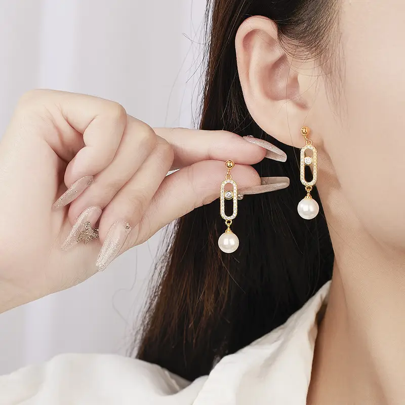 Full Diamond Pearl Earrings for Women - Image 2