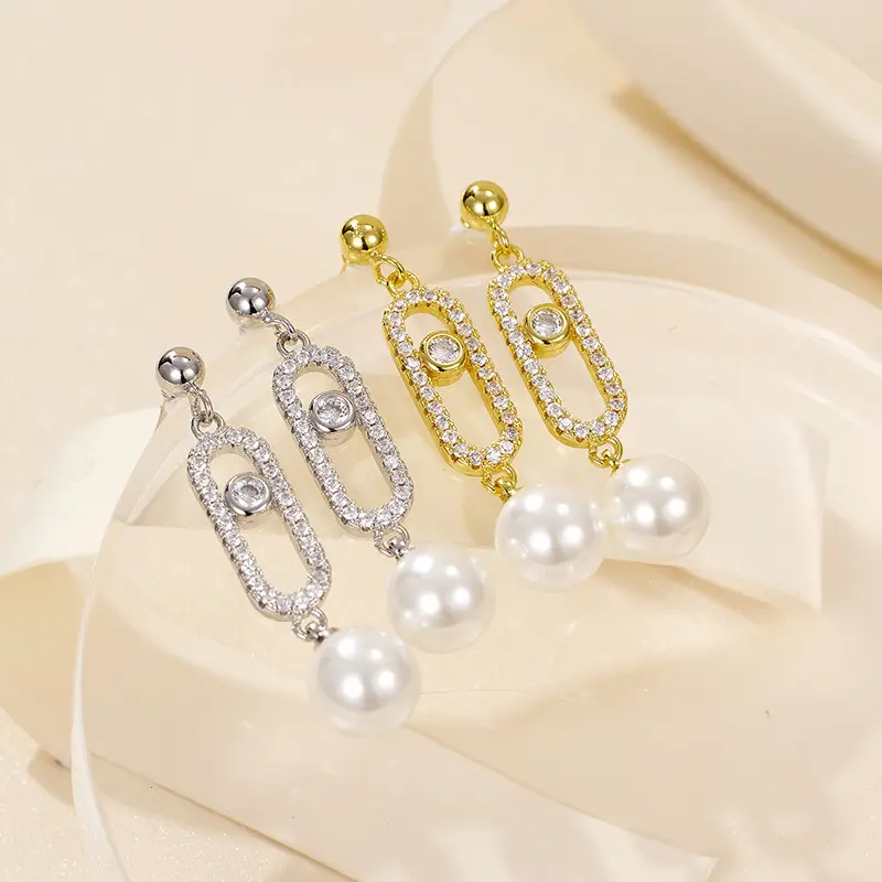 Full Diamond Pearl Earrings for Women - Image 3