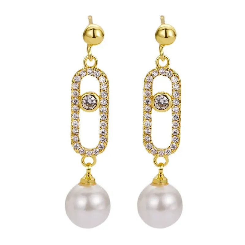 Full Diamond Pearl Earrings for Women - Image 5