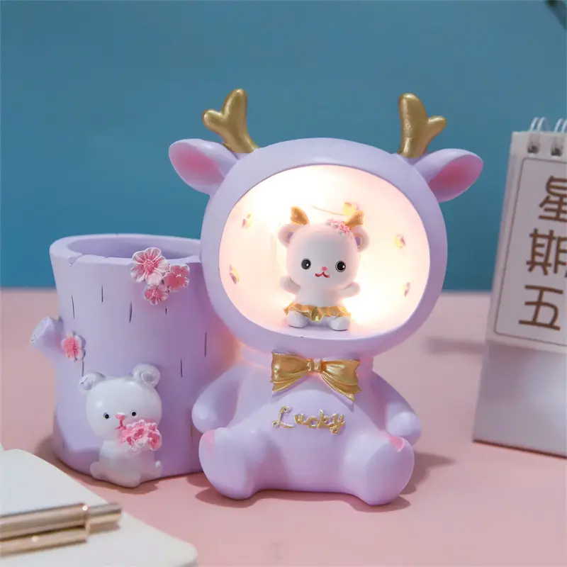 Cute LED Desk Pen Holder with Cute Bear Design