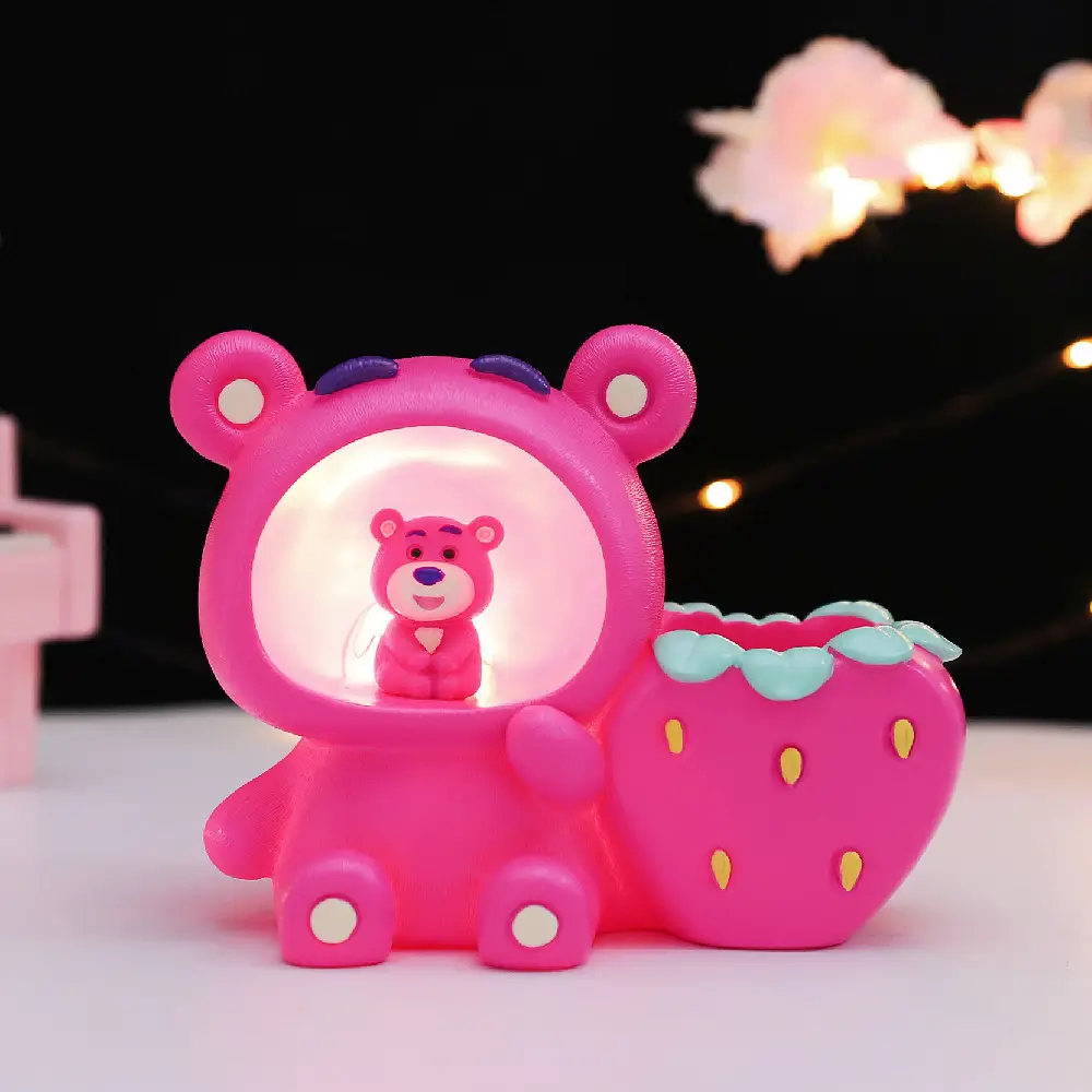 Cute LED Desk Pen Holder with Cute Bear Design