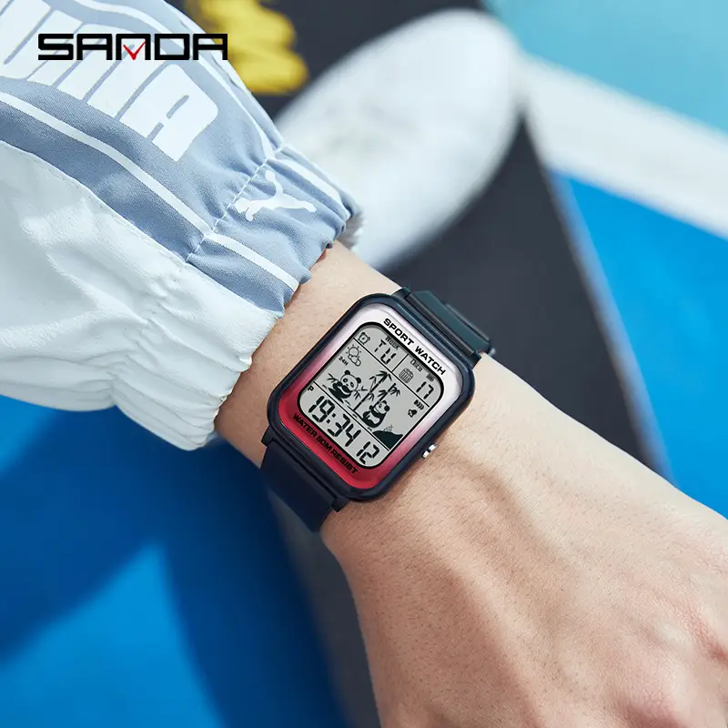 Sanda Panda Electronic Watch 50m Waterproof Square Design