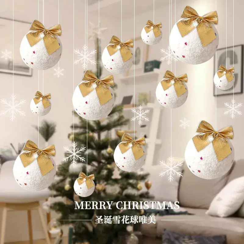 Christmas Snowball Decorations with Gold Bow - Image 9