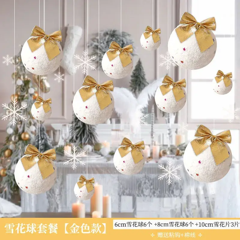 Christmas Snowball Decorations with Gold Bow - Image 2