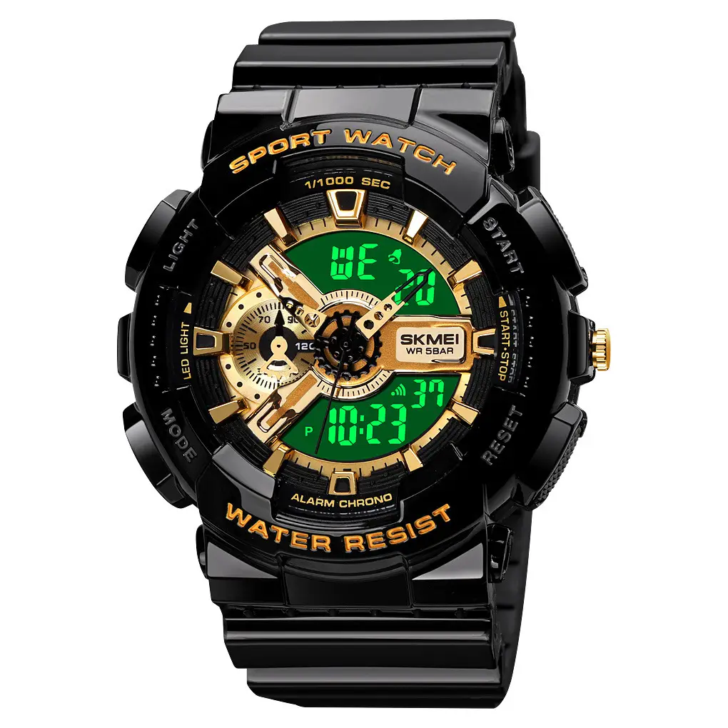 Black Digital Sports Watch with Green Display & Water Resistant - Image 9