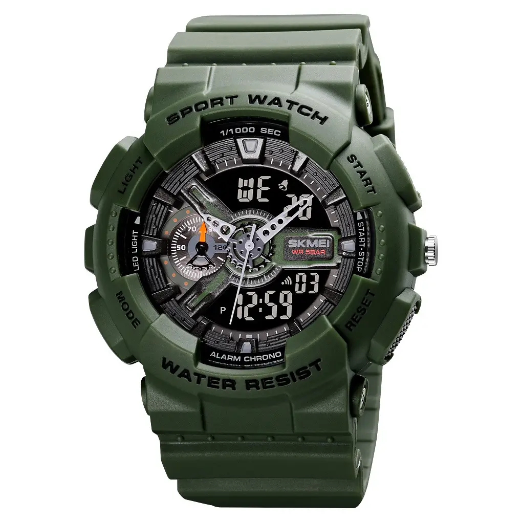 Black Digital Sports Watch with Green Display & Water Resistant - Image 6