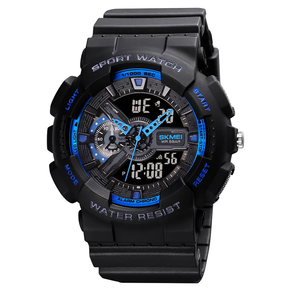 Black Digital Sports Watch with Green Display & Water Resistant - Image 2