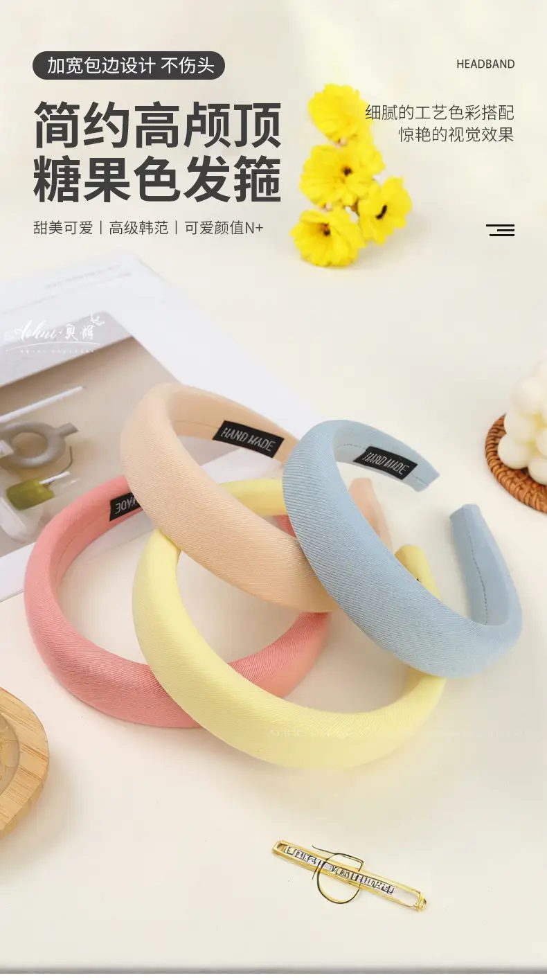 Wide Brim Hair Band for Women Summer Sponge Solid Color — feature 2