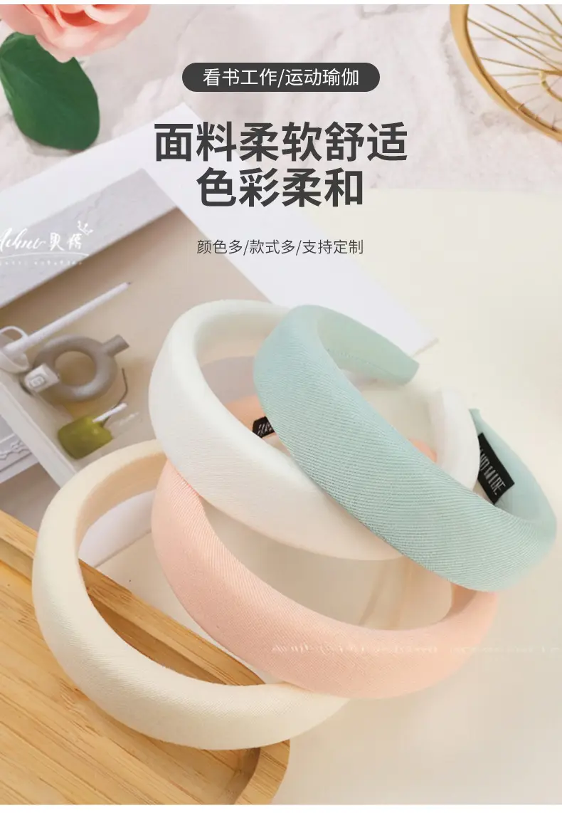 Wide Brim Hair Band for Women Summer Sponge Solid Color — feature 4