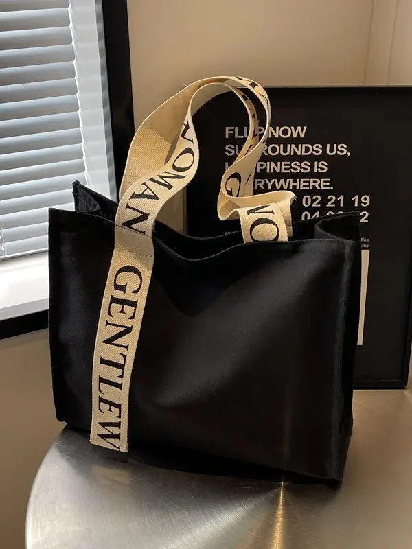 New Letter Shoulder Strap Canvas Tote Bag for Women - Image 4