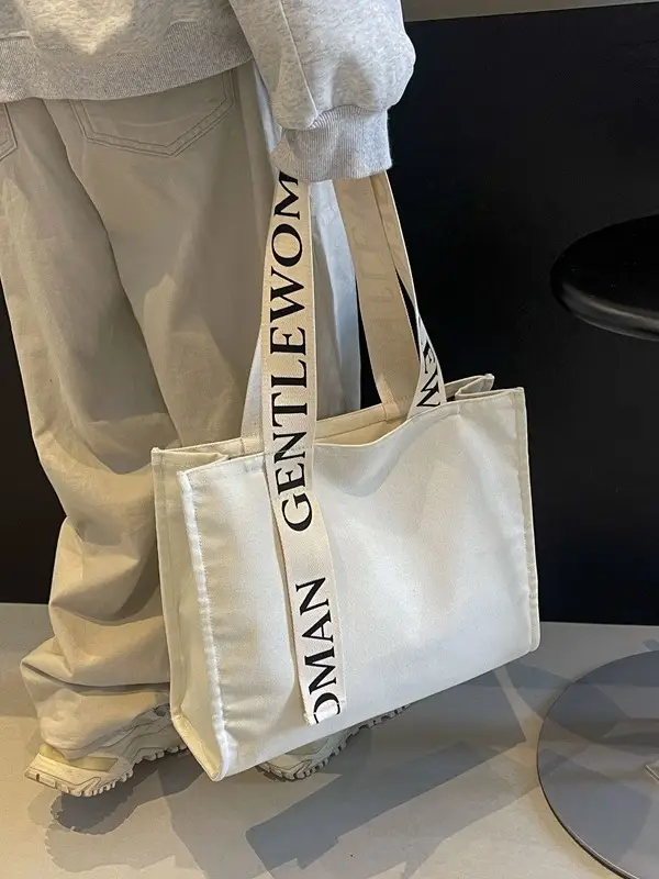 New Letter Shoulder Strap Canvas Tote Bag for Women - Image 5