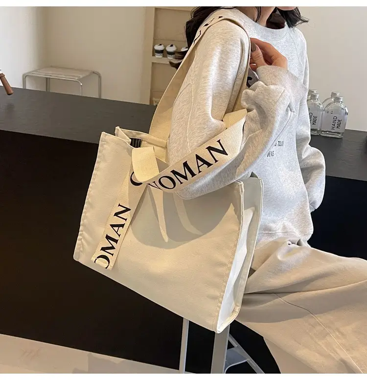 New Letter Shoulder Strap Canvas Tote Bag for Women — feature 14