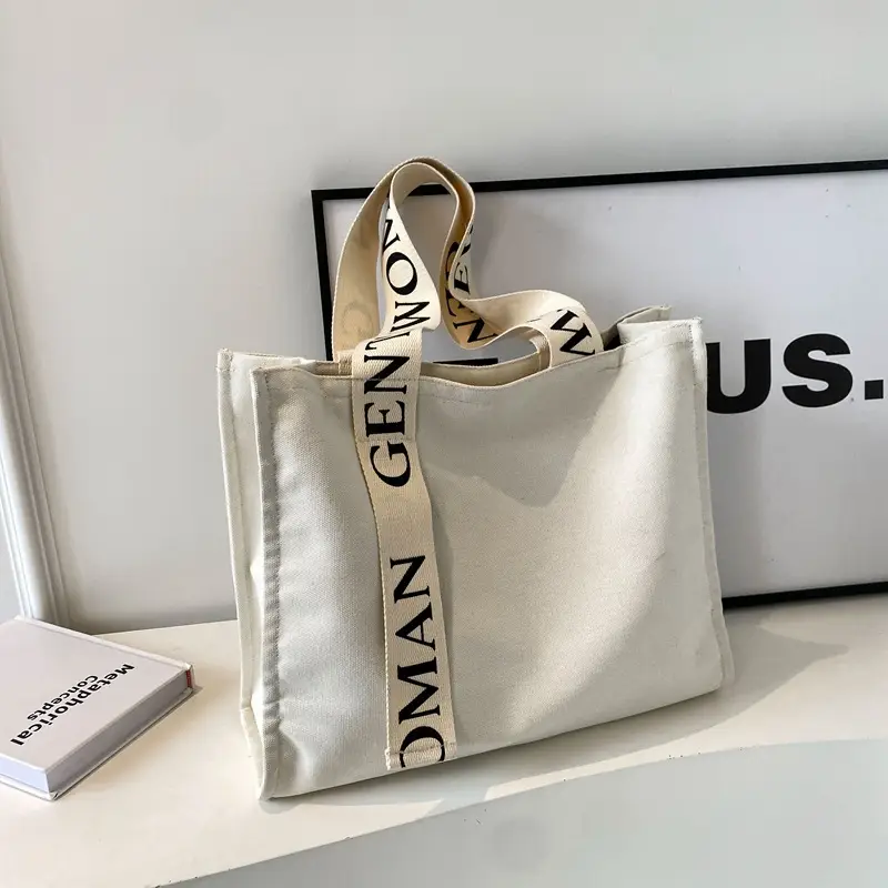New Letter Shoulder Strap Canvas Tote Bag for Women - Image 2