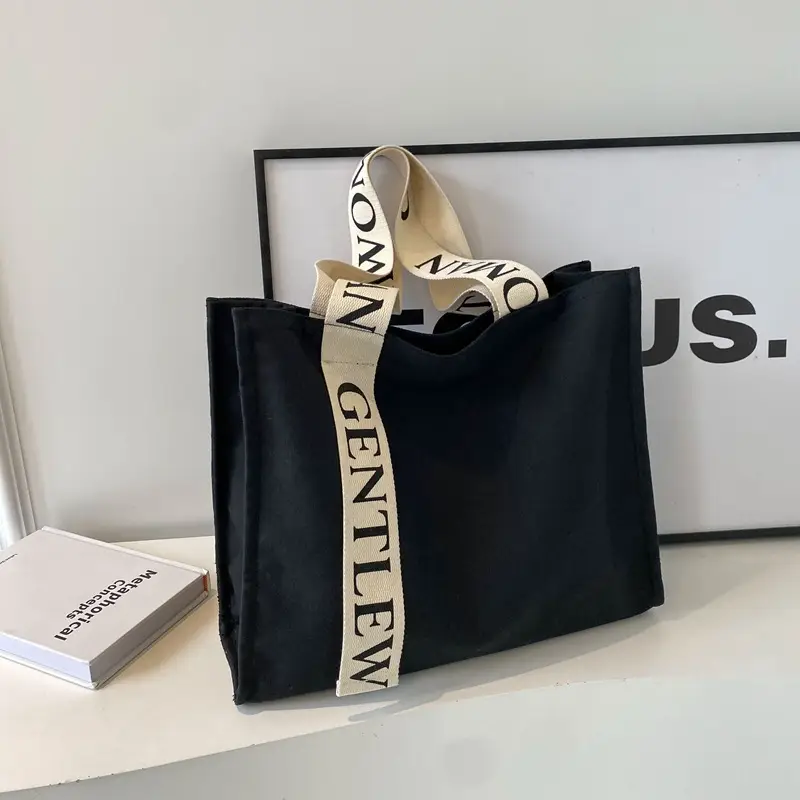 New Letter Shoulder Strap Canvas Tote Bag for Women - Image 3