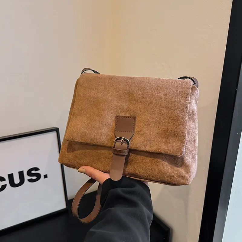Korean Women's Suede Shoulder Bag Brown - Image 4