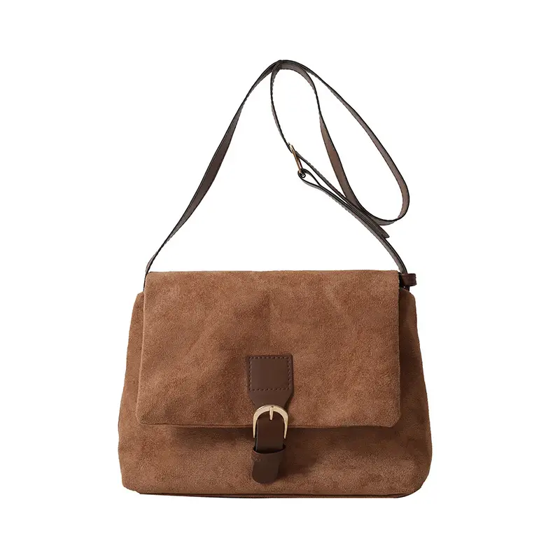 Korean Women's Suede Shoulder Bag Brown - Image 8