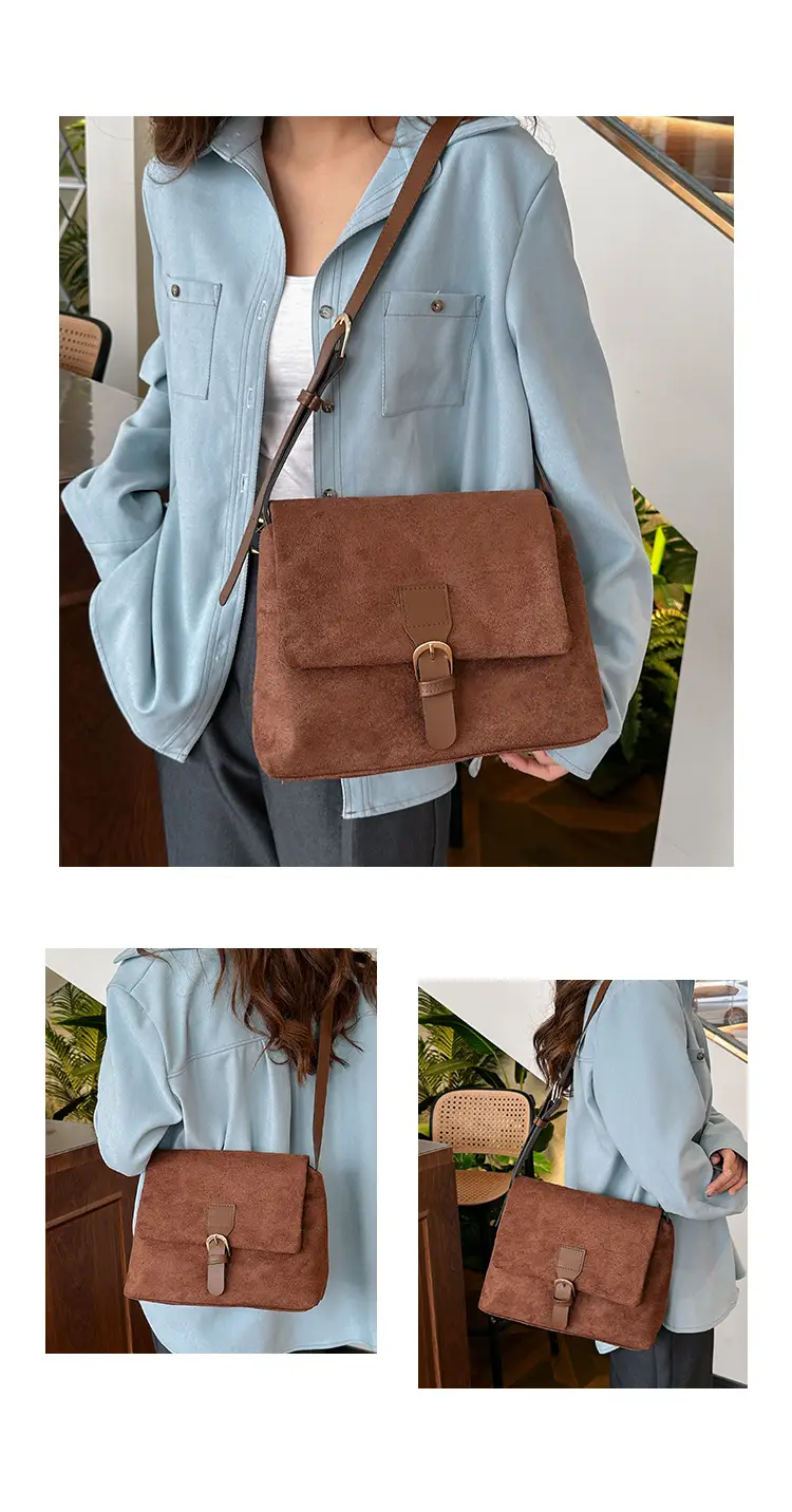 Korean Women's Suede Shoulder Bag Brown — feature 10