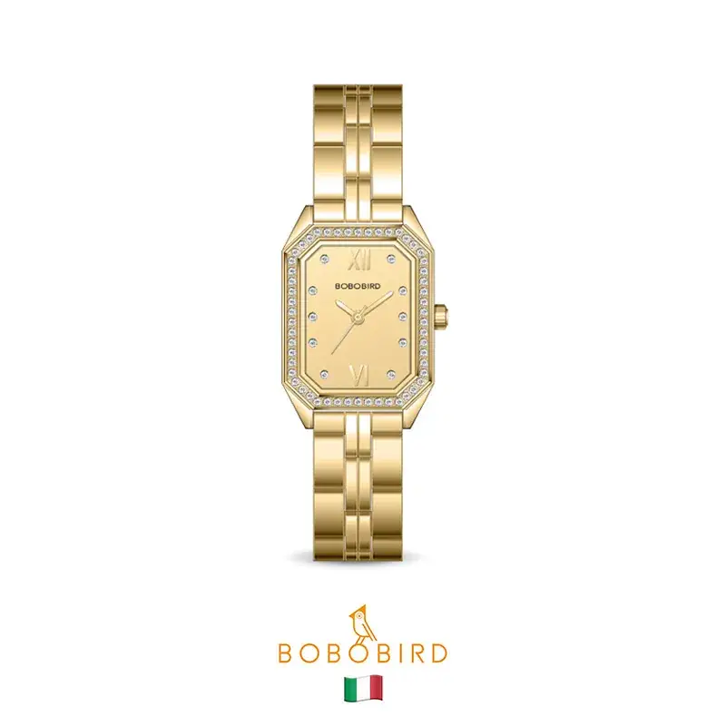 Gold Square Watch with Diamond Crystal Band - Image 2