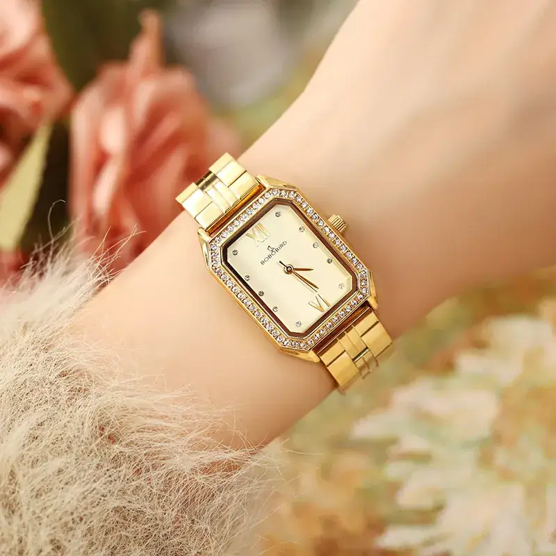 Gold Square Watch with Diamond Crystal Band - Image 4