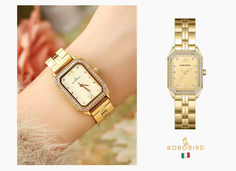Gold Square Watch with Diamond Crystal Band — feature 6