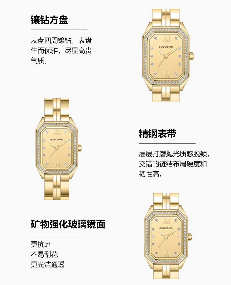 Gold Square Watch with Diamond Crystal Band — feature 8