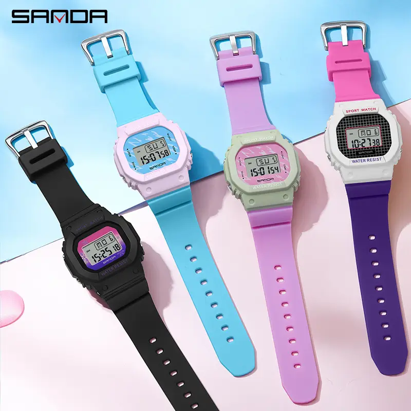 Sanda Waterproof Digital Watch for Men Women Blue Pink